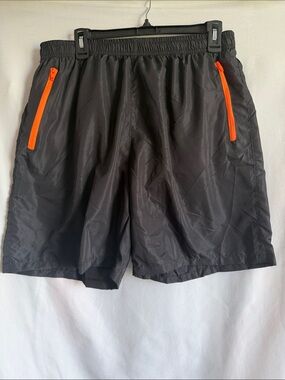 Men's Black Swim Trunks with Orange Zip Pockets